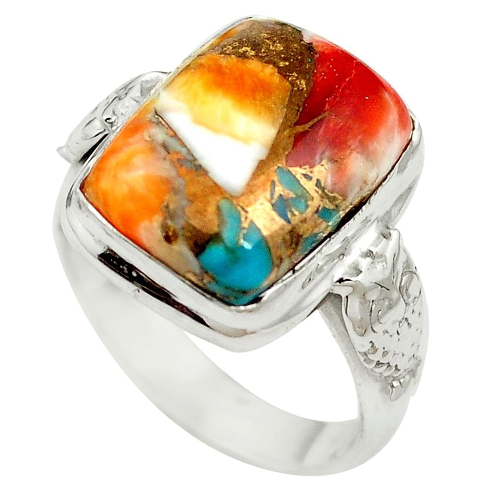 Multi color spiny oyster arizona turquoise 925 silver ring size 7 m59797