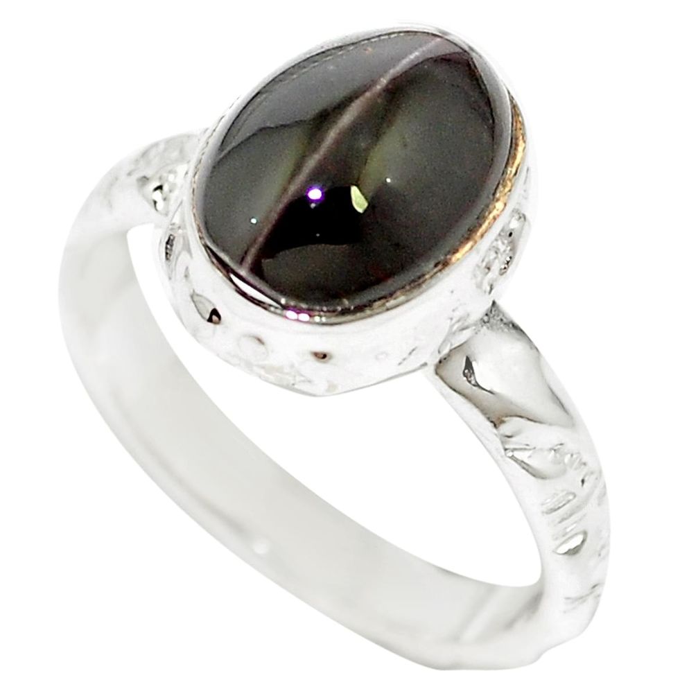 Natural black cat's eye sillimanite 925 silver ring jewelry size 6 m59822
