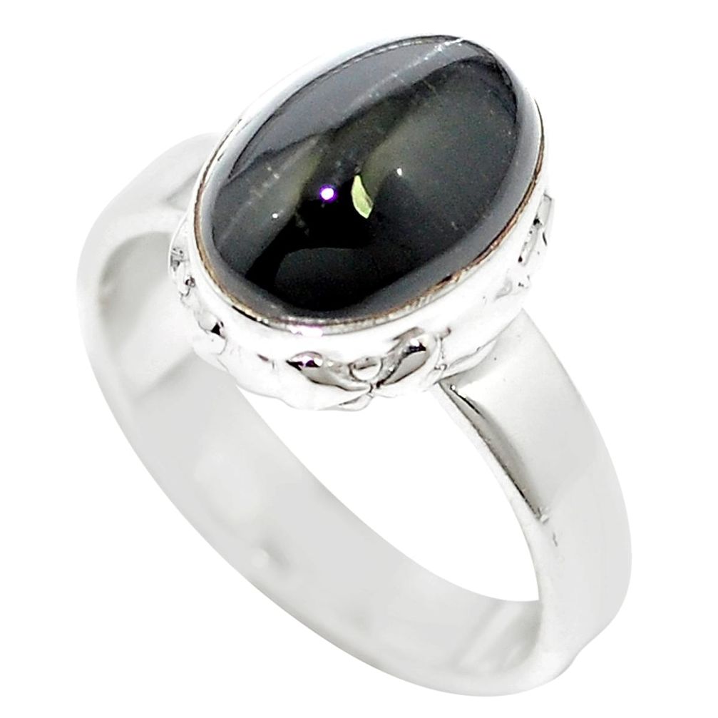 925 silver natural black cat's eye sillimanite ring jewelry size 6 m59824