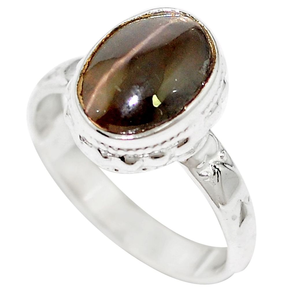 Natural black cat's eye sillimanite 925 sterling silver ring size 6.5 m59825