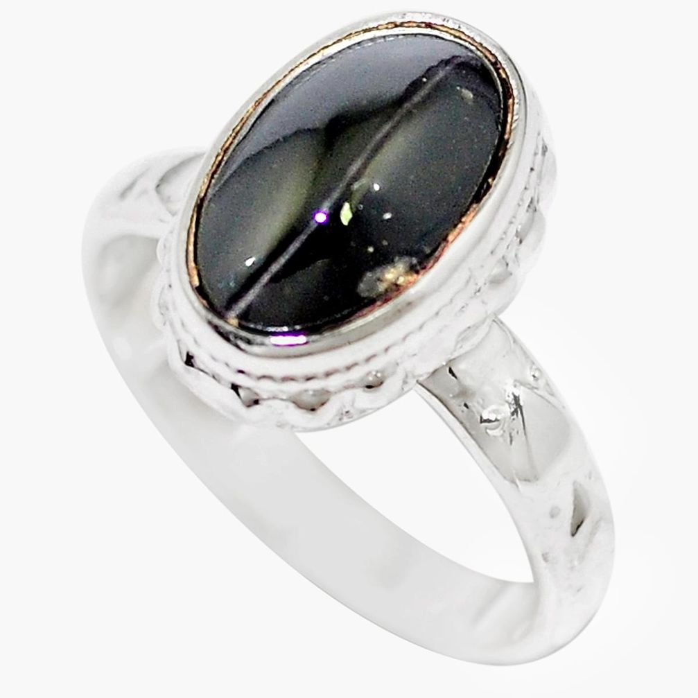 Natural black cat's eye sillimanite 925 silver ring jewelry size 6.5 m59830