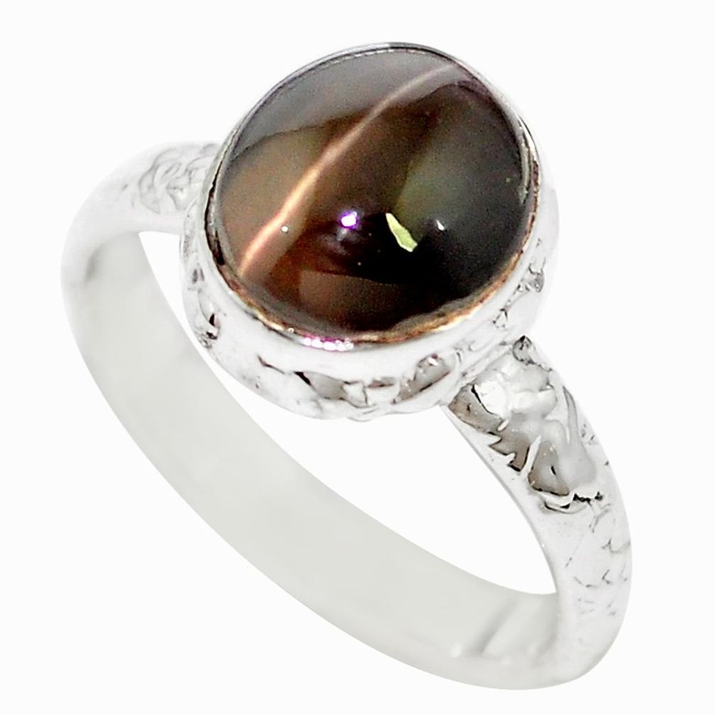 Natural black cat's eye sillimanite 925 silver ring jewelry size 6.5 m59831