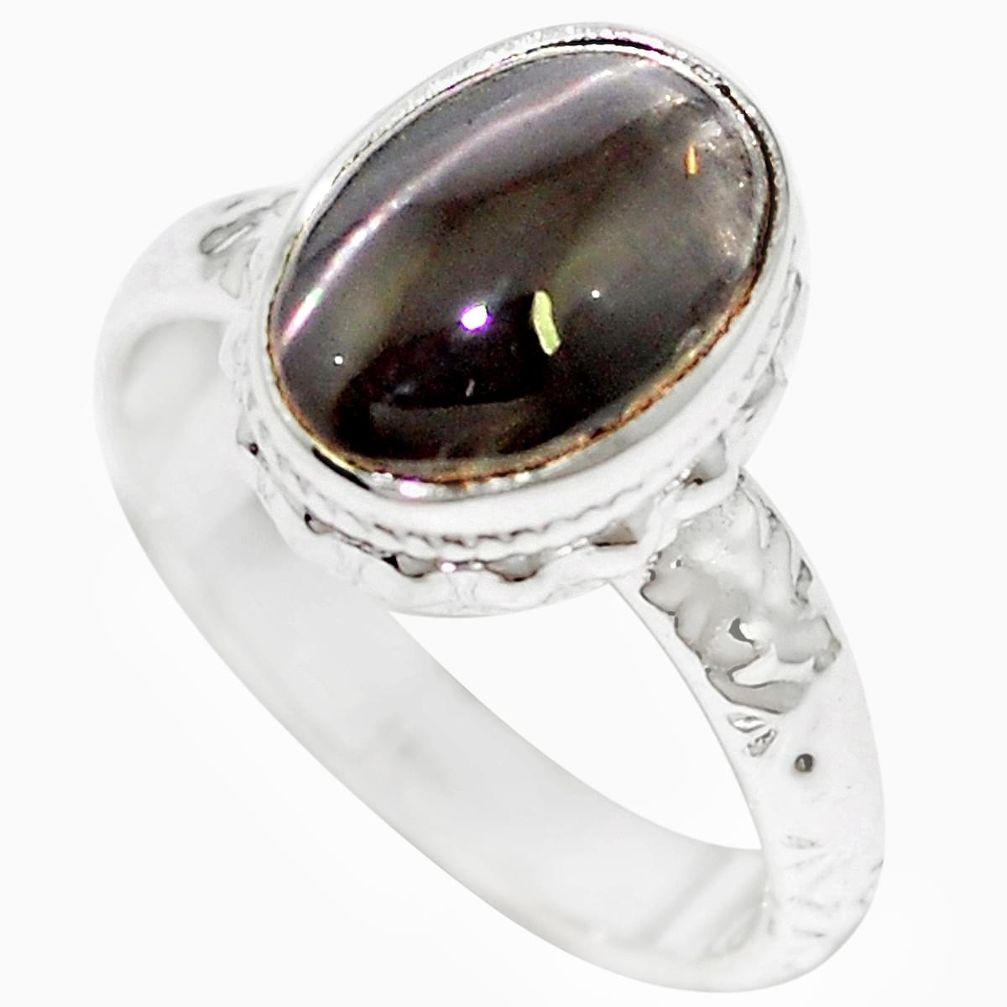 Natural black cat's eye sillimanite 925 silver ring jewelry size 5 m59832