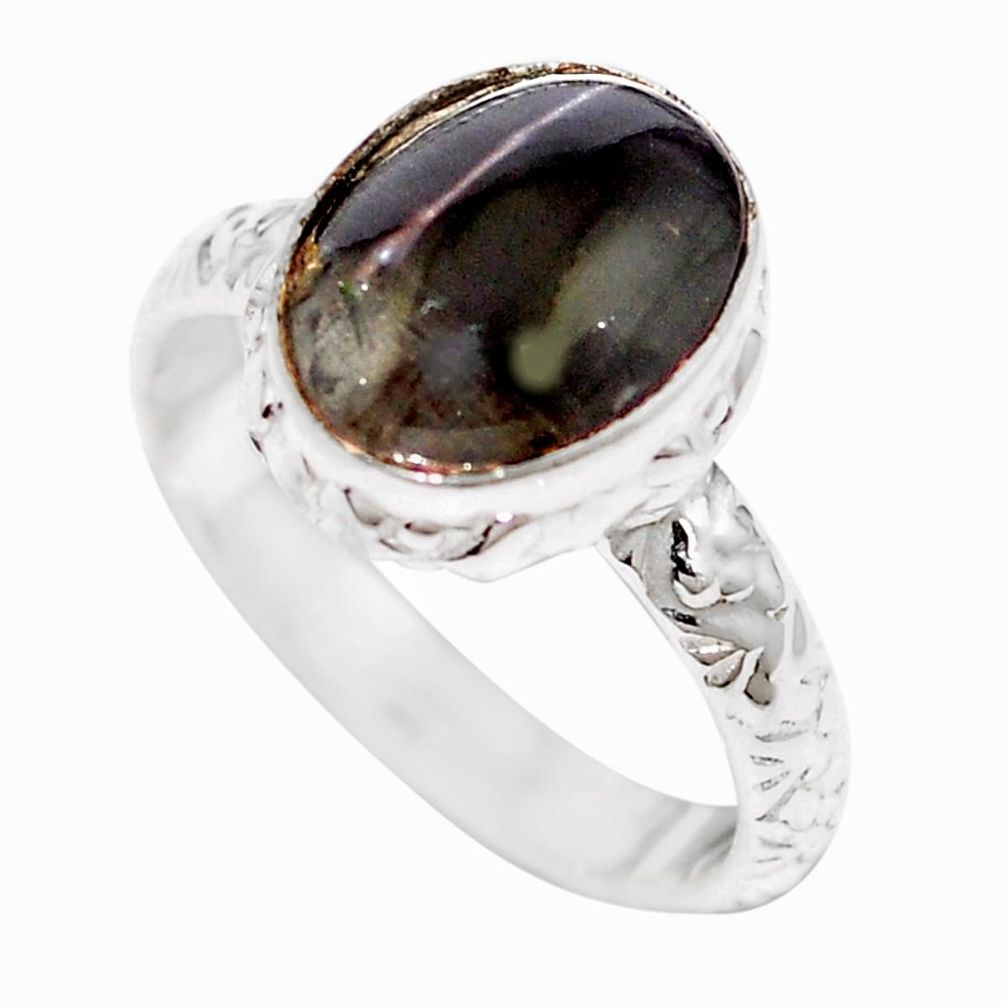 925 silver natural black cat's eye sillimanite ring jewelry size 6 m59840