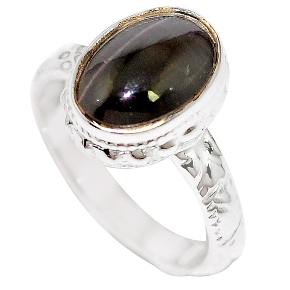 Natural black cat's eye sillimanite 925 sterling silver ring size 6 m59841