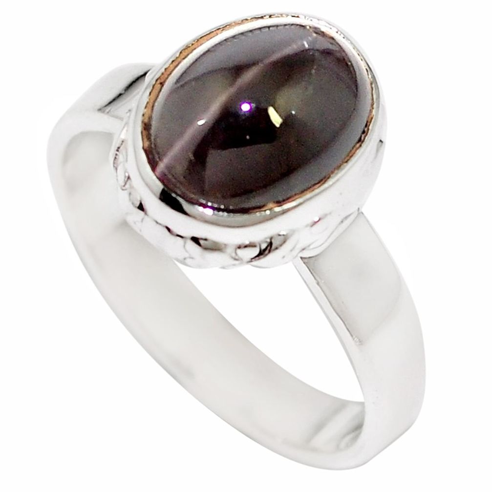 Natural black cat's eye sillimanite 925 sterling silver ring size 7 m59842