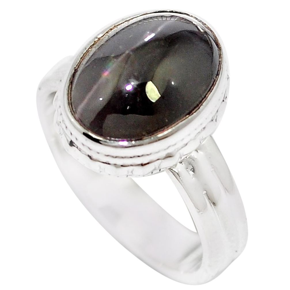 Natural black cat's eye sillimanite 925 silver ring jewelry size 6.5 m59852