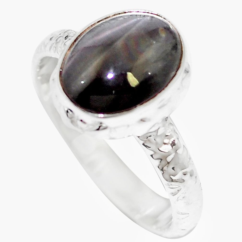 Natural black cat's eye sillimanite 925 silver ring jewelry size 7 m59856