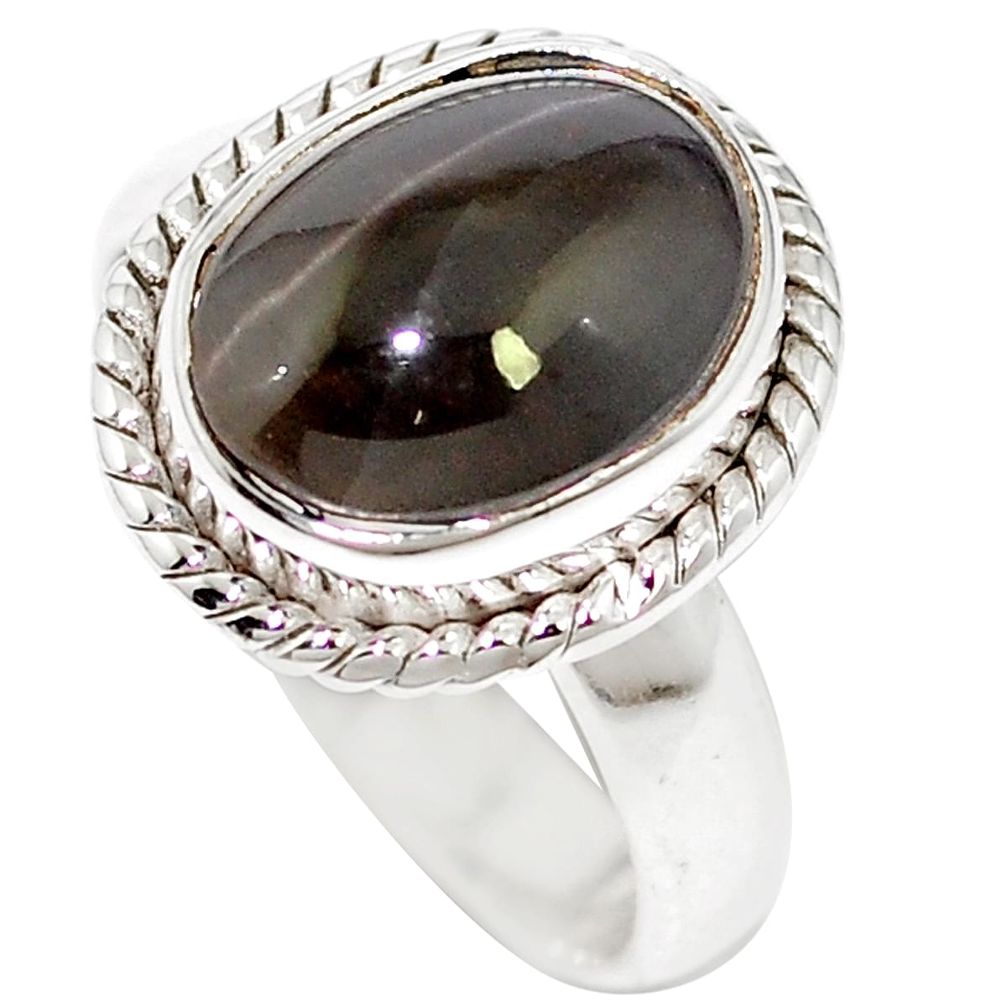 925 silver natural black cat's eye sillimanite ring jewelry size 5.5 m59859