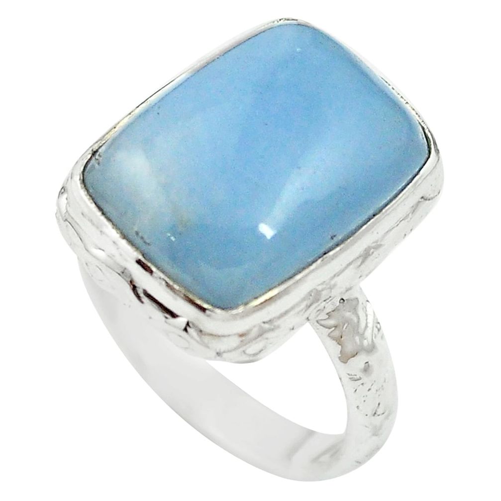 Natural blue angelite octagan 925 sterling silver ring jewelry size 6.5 m59910