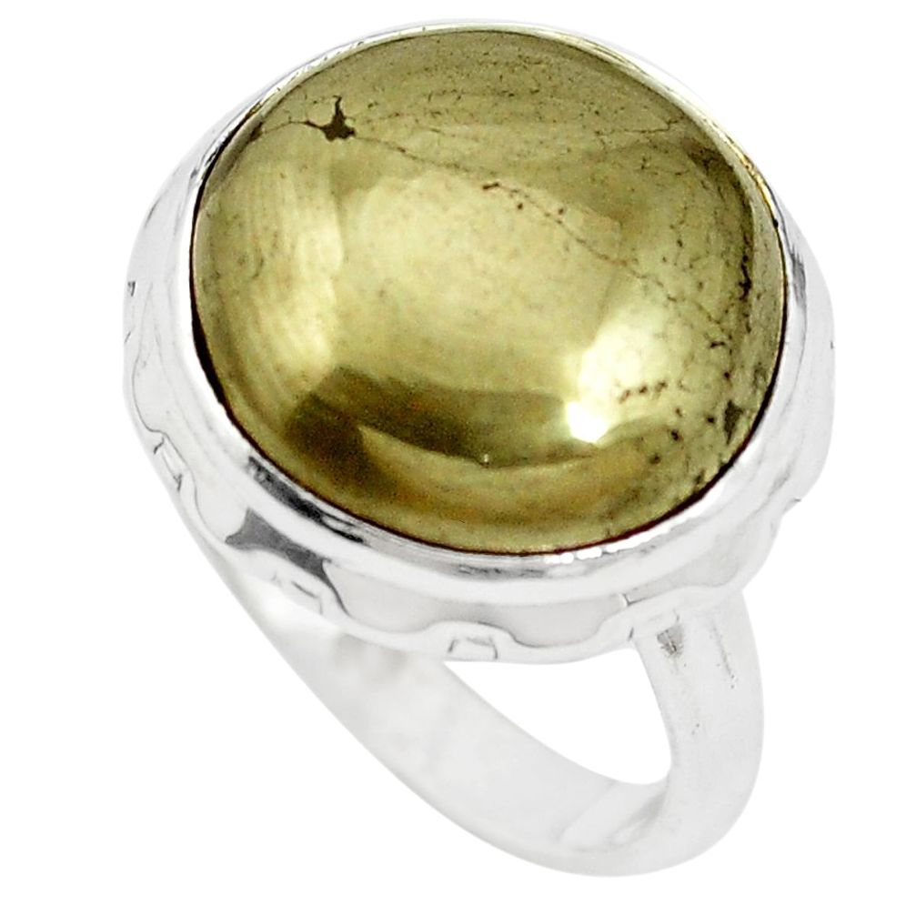 Natural golden pyrite in magnetite (healer's gold) 925 silver ring size 7 m59923