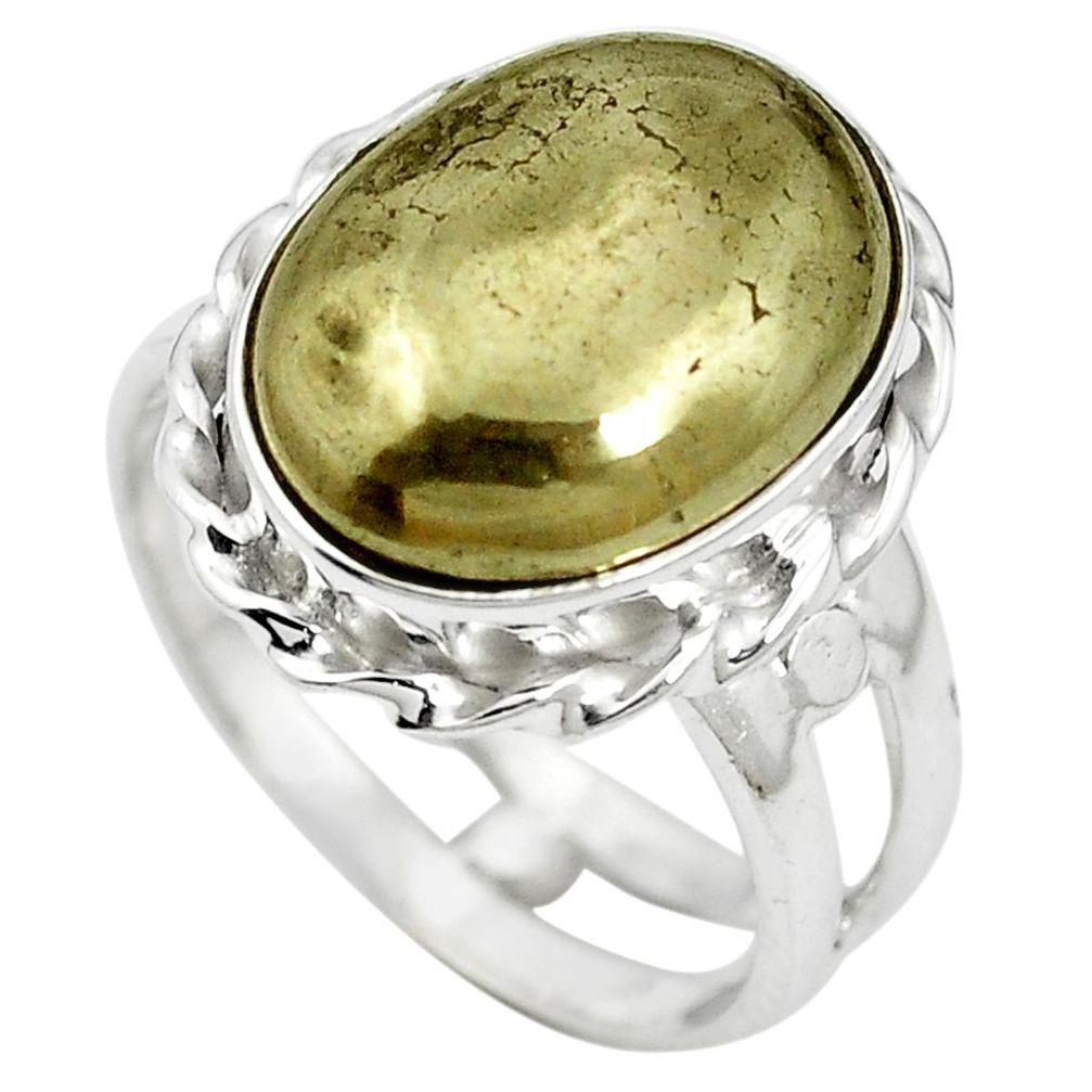 Natural golden pyrite in magnetite (healer's gold) 925 silver ring size 6 m59926