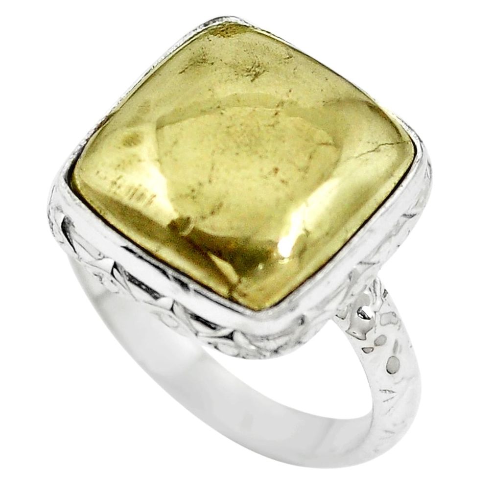 Natural golden pyrite in magnetite (healer's gold) 925 silver ring size 8 m59939