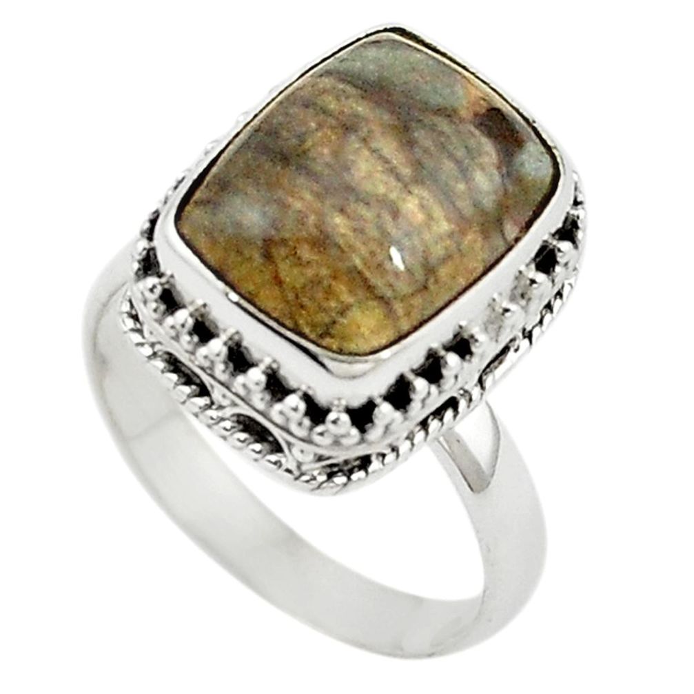 Natural brown mushroom rhyolite 925 sterling silver ring size 7.5 m6025