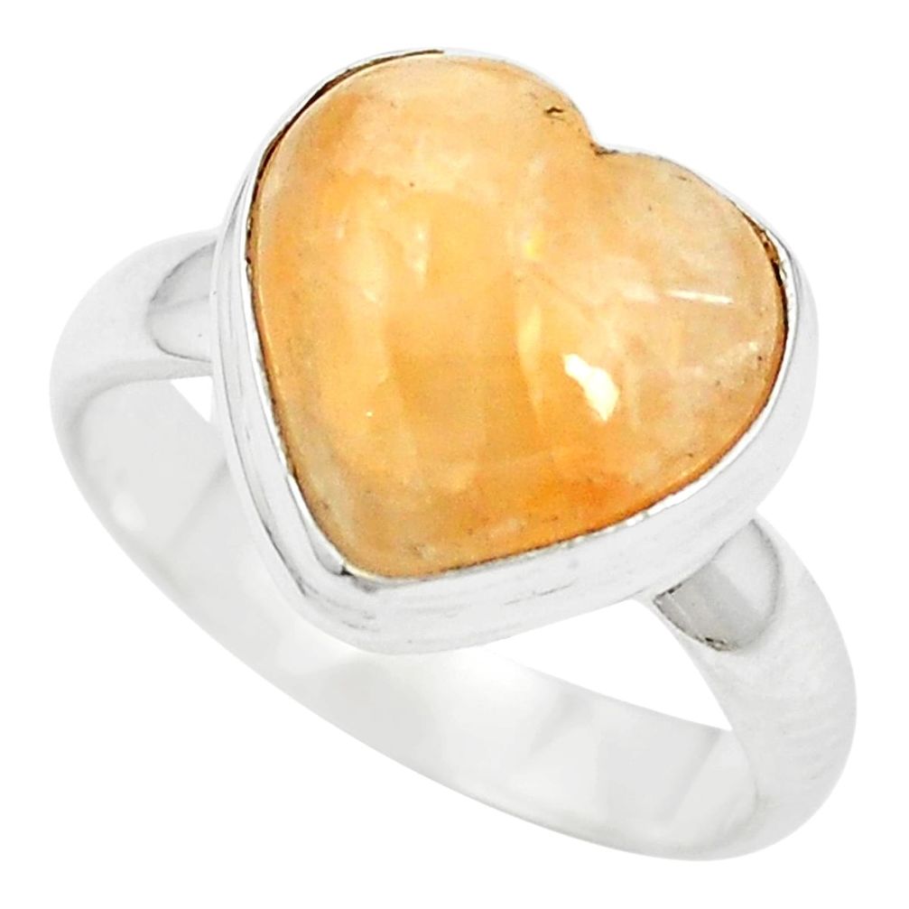 925 sterling silver natural orange calcite heart ring jewelry size 6 m60284