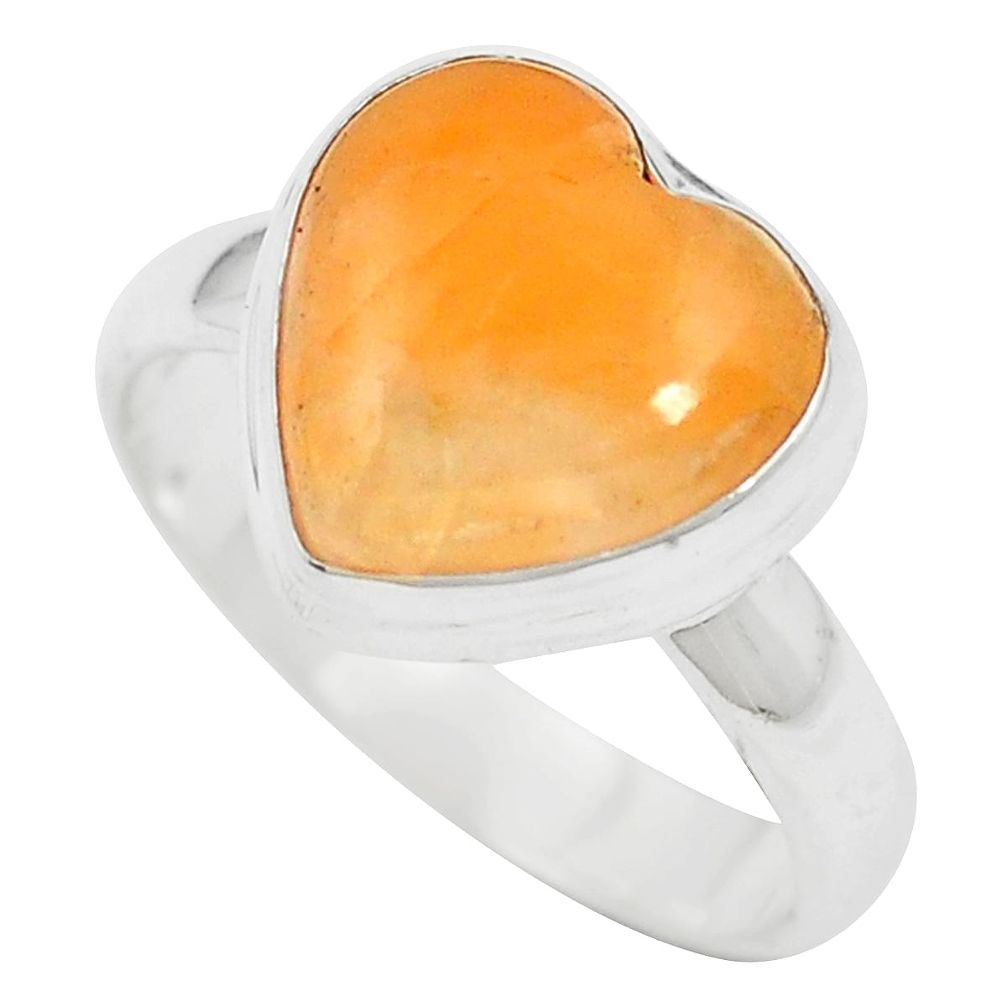 Natural orange calcite heart 925 sterling silver ring jewelry size 6.5 m60299
