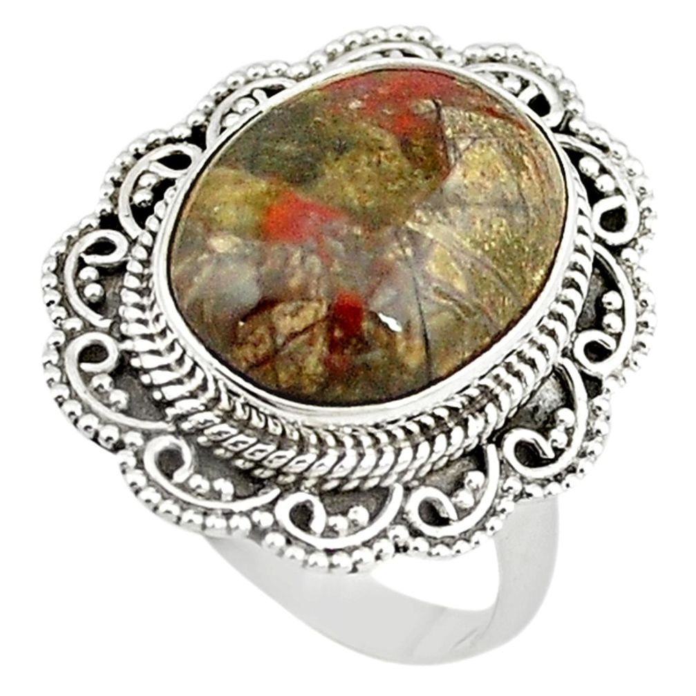 Clearance Sale-925 sterling silver natural brown mushroom rhyolite ring jewelry size 8.5 m6033