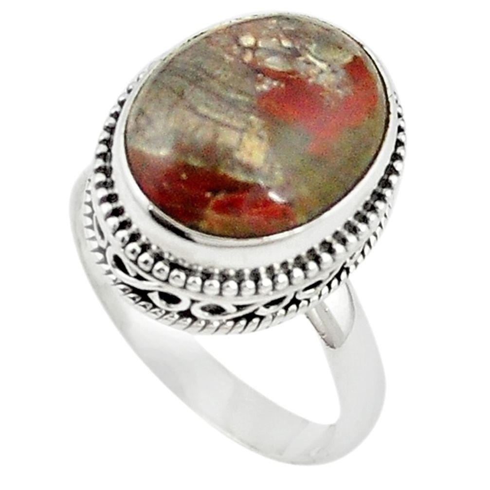 Natural brown mushroom rhyolite 925 sterling silver ring size 8 m6035