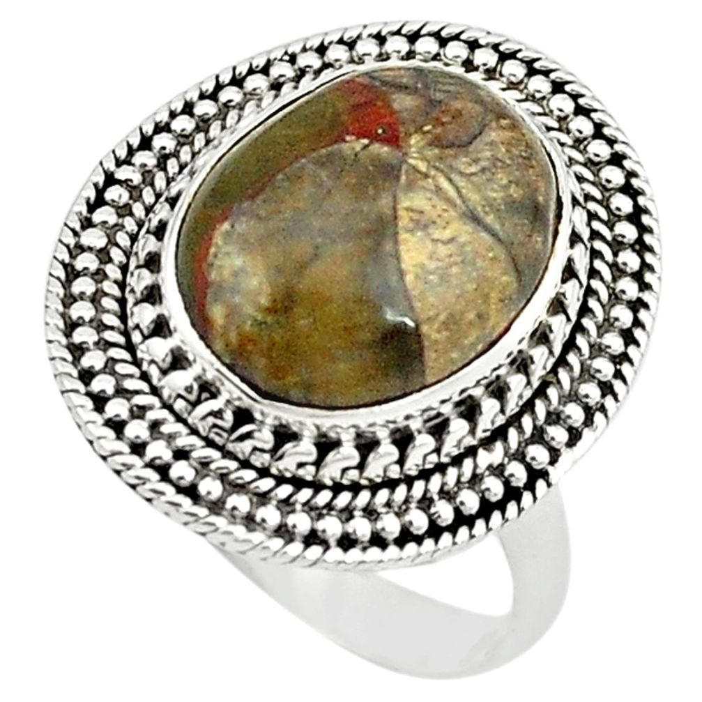 925 sterling silver natural brown mushroom rhyolite ring jewelry size 8.5 m6037