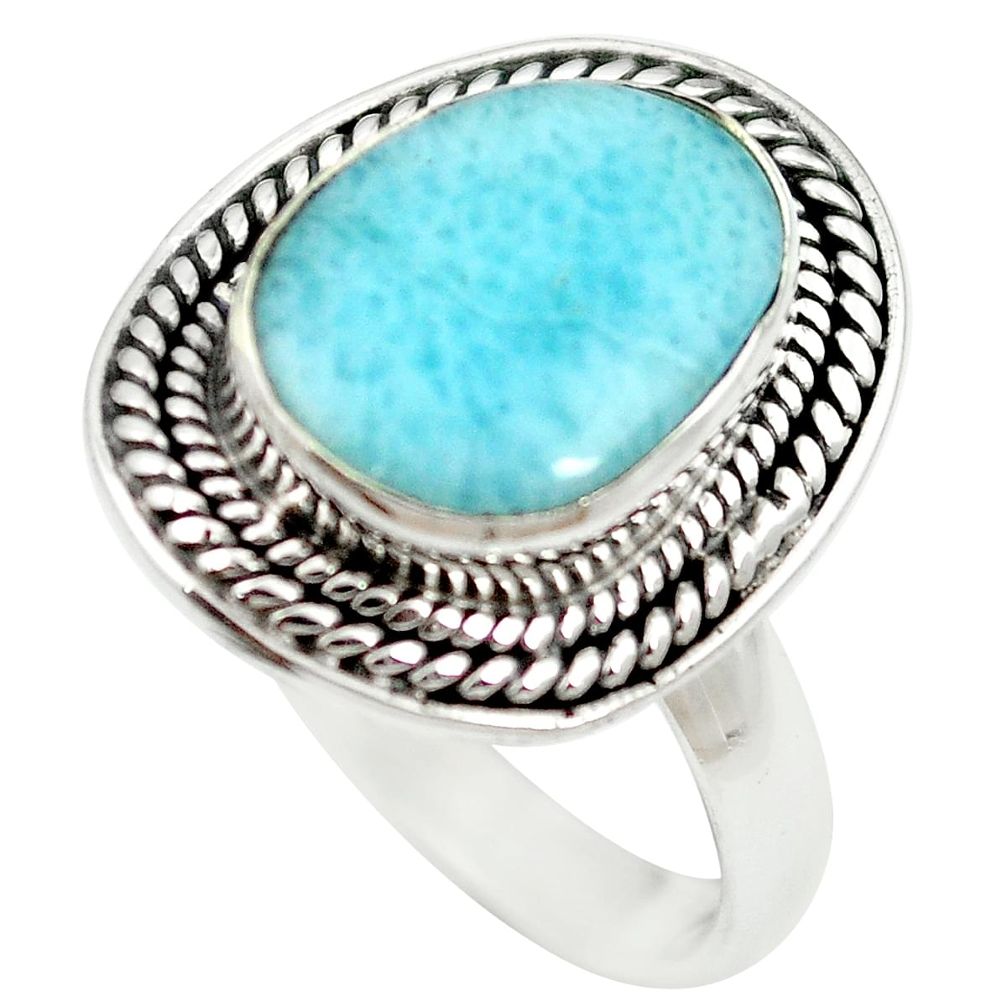 Natural blue larimar 925 sterling silver ring jewelry size 6.5 m60682