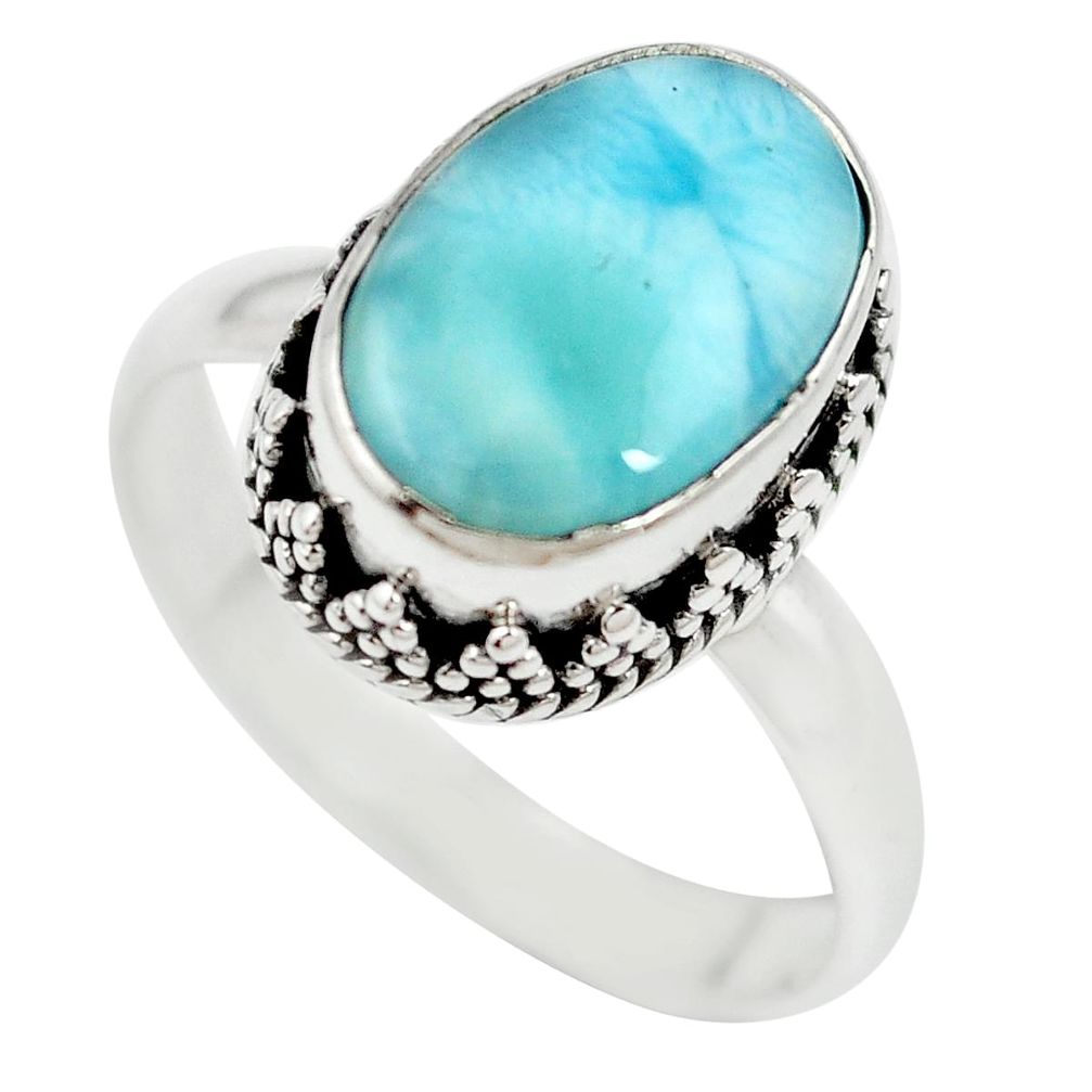 Natural blue larimar 925 sterling silver ring jewelry size 8 m60690