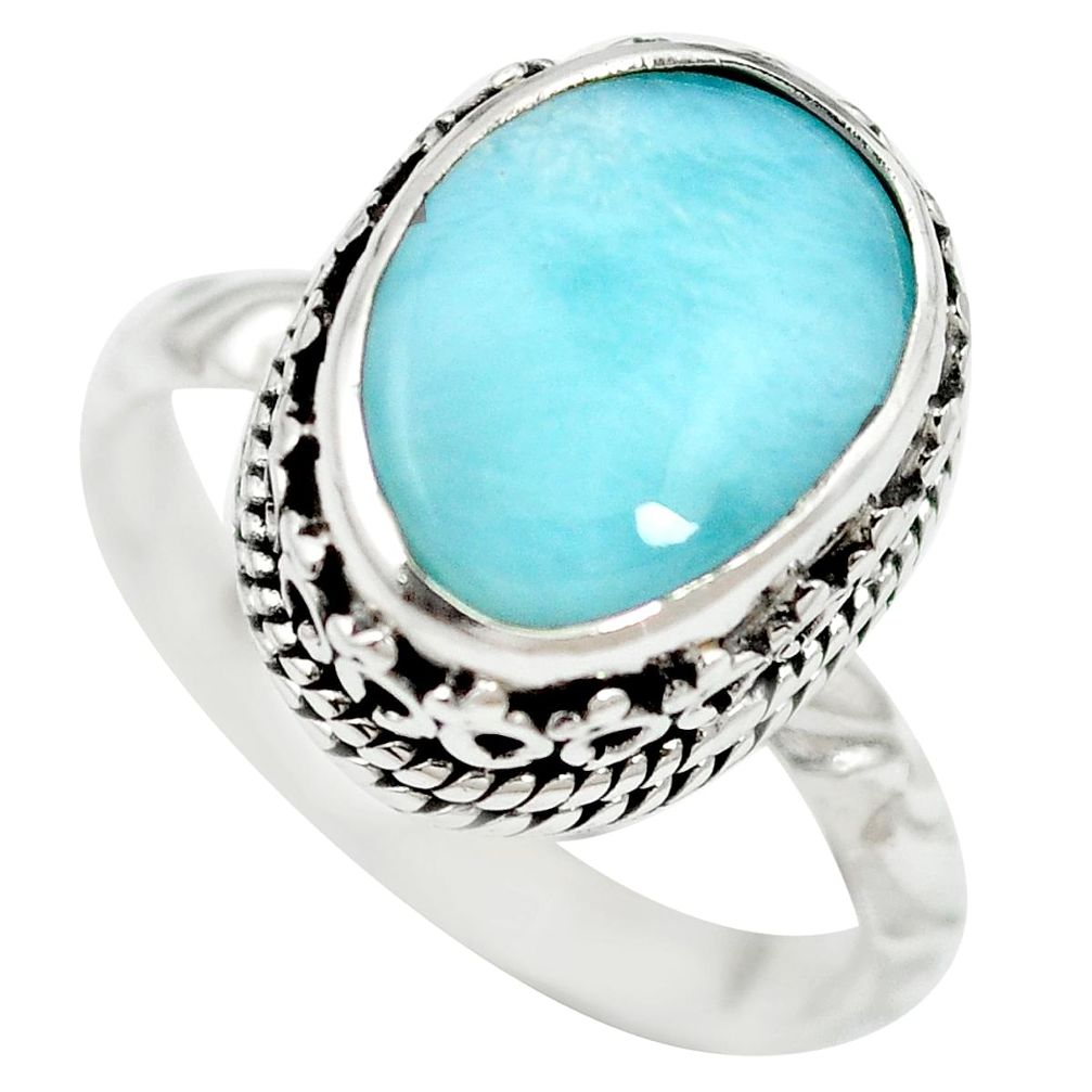 Natural blue larimar 925 sterling silver ring jewelry size 8 m60692