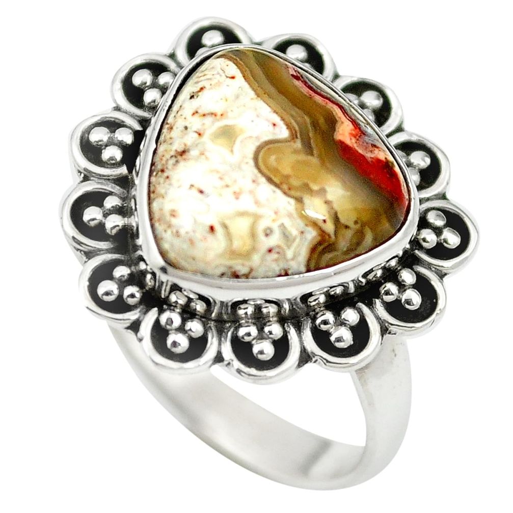 Natural multi color mexican laguna lace agate 925 silver ring size 6.5 m60725