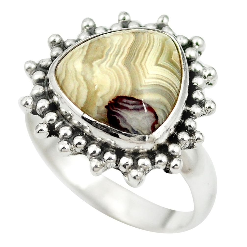 Natural multi color mexican laguna lace agate 925 silver ring size 8 m60739