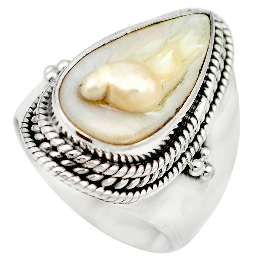 925 sterling silver natural white blister pearl ring jewelry size 6.5 m60765