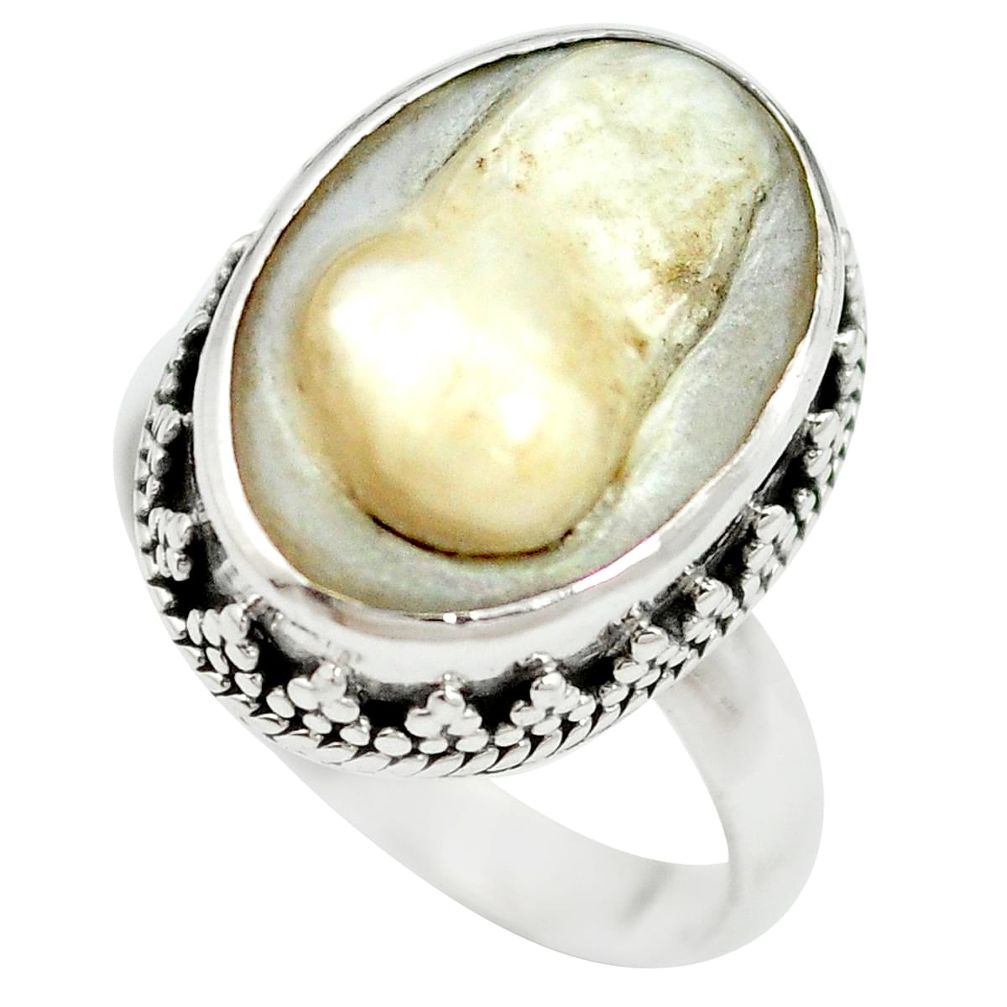 925 sterling silver natural white blister pearl ring jewelry size 7 m60769