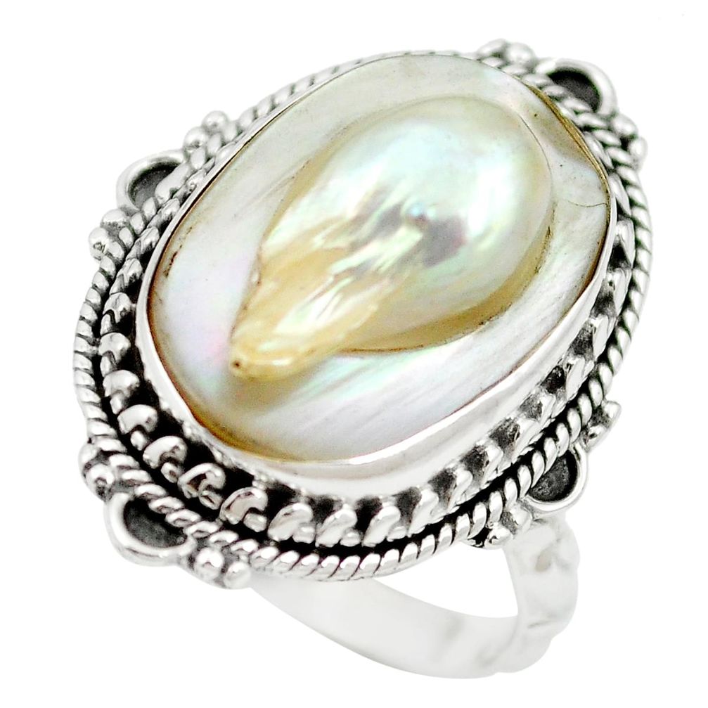 Natural white blister pearl 925 sterling silver ring jewelry size 8 m60773