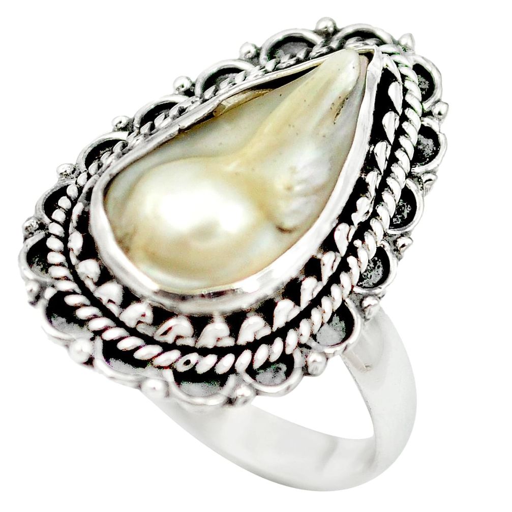 925 sterling silver natural white blister pearl ring jewelry size 7.5 m60778