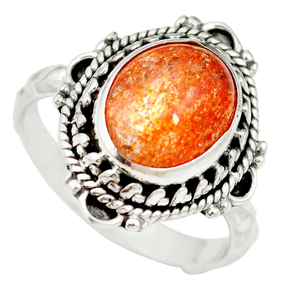 Natural orange sunstone (hematite feldspar) 925 silver ring size 6.5 m60790