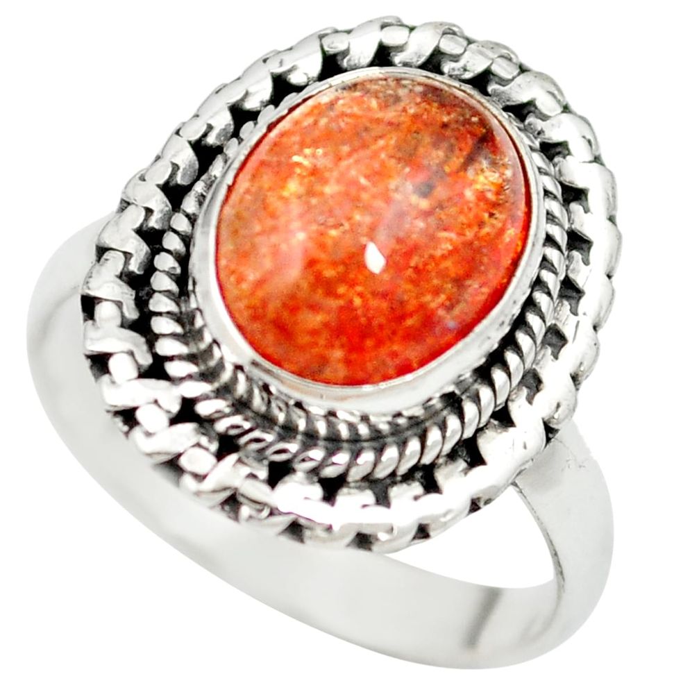 925 silver natural orange sunstone (hematite feldspar) oval ring size 7 m60791