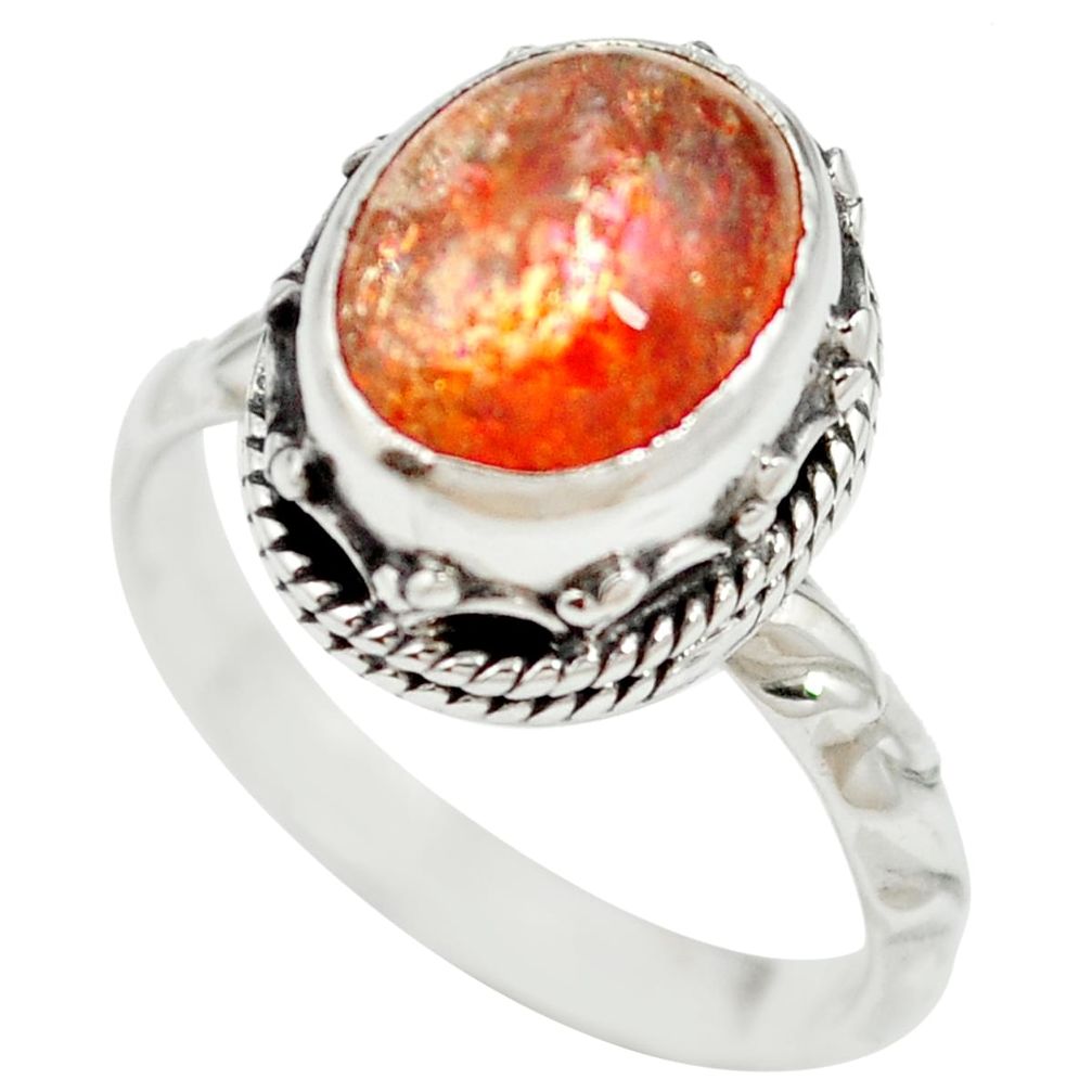 Natural orange sunstone (hematite feldspar) 925 silver ring size 7.5 m60792