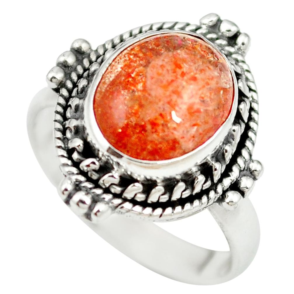 925 silver natural orange sunstone (hematite feldspar) ring size 6.5 m60796