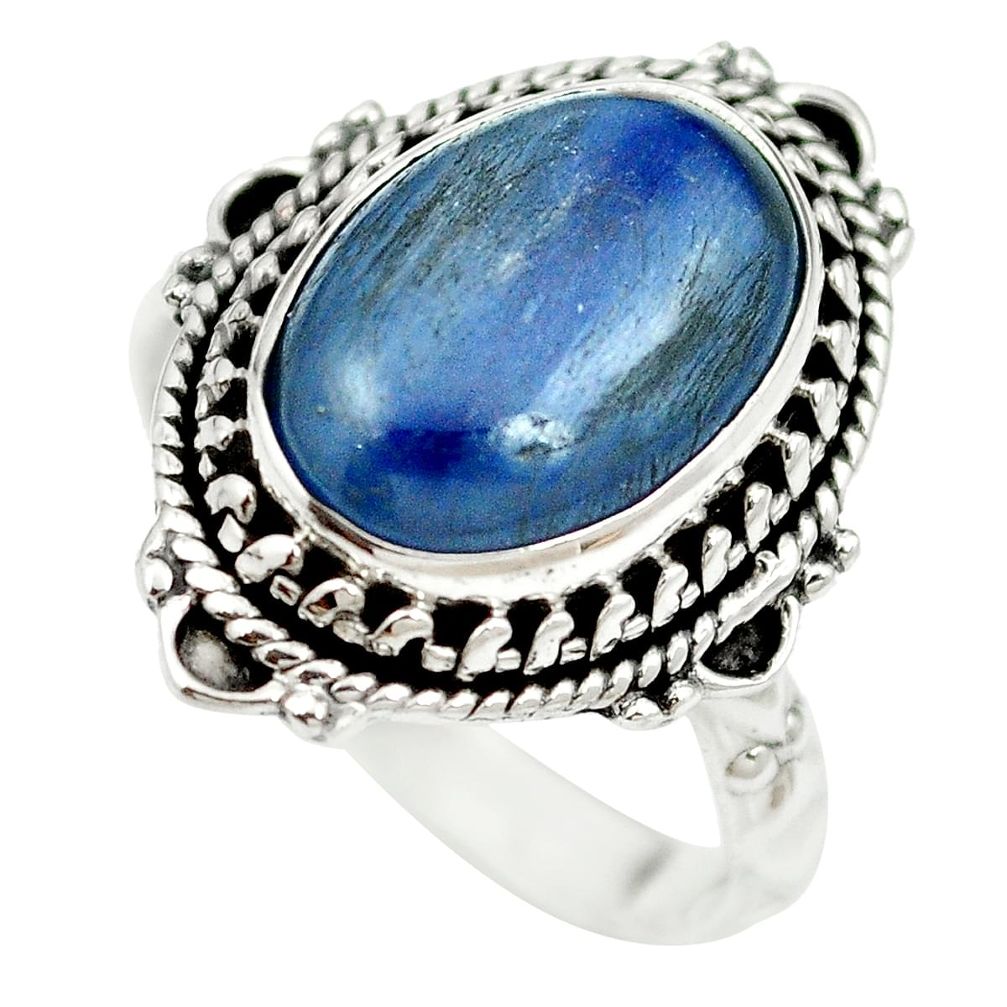 925 sterling silver natural blue kyanite oval ring jewelry size 8 m60898