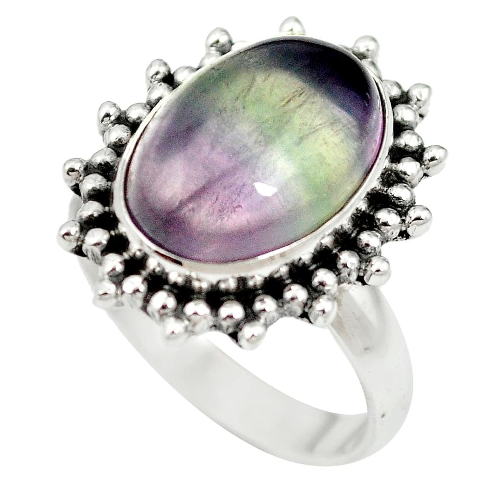 925 sterling silver natural multi color fluorite oval ring size 7 m60974