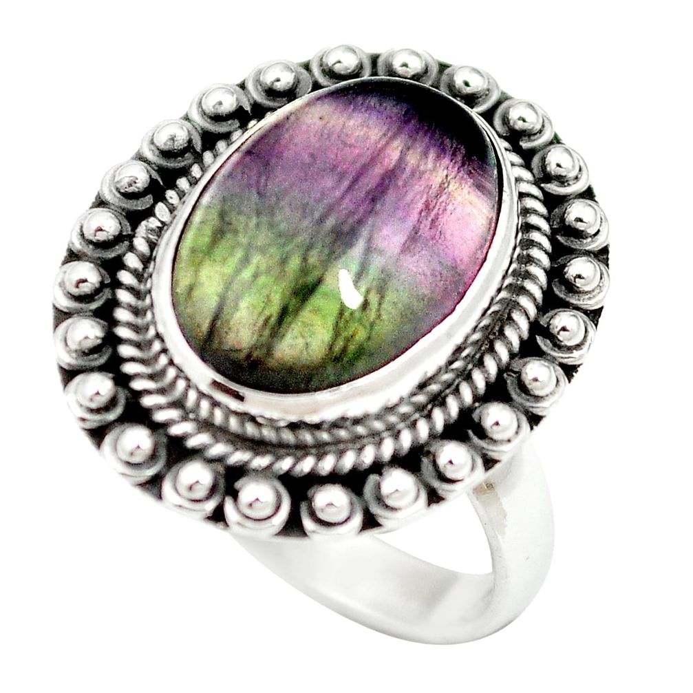 925 sterling silver natural multi color fluorite ring jewelry size 6.5 m60980
