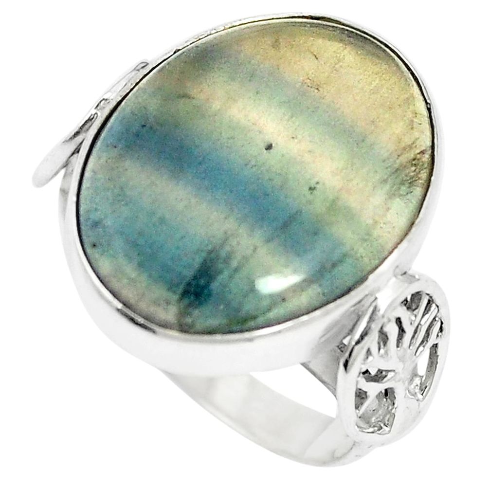 Natural multi color fluorite 925 sterling silver ring size 8.5 m60982