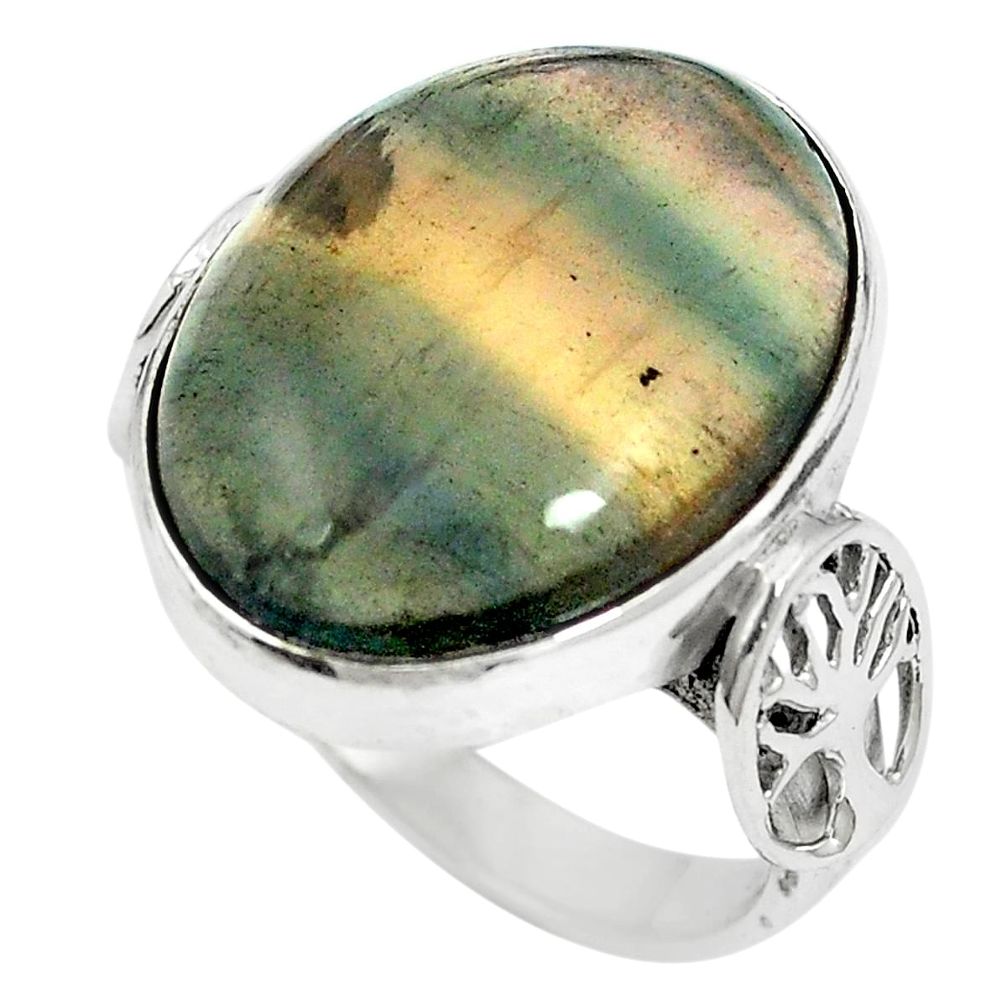 Natural multi color fluorite 925 sterling silver ring size 7 m60992