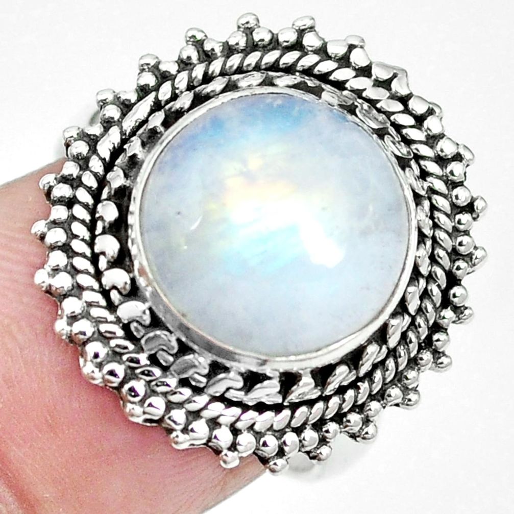Natural rainbow moonstone 925 sterling silver ring size 6.5 m61065