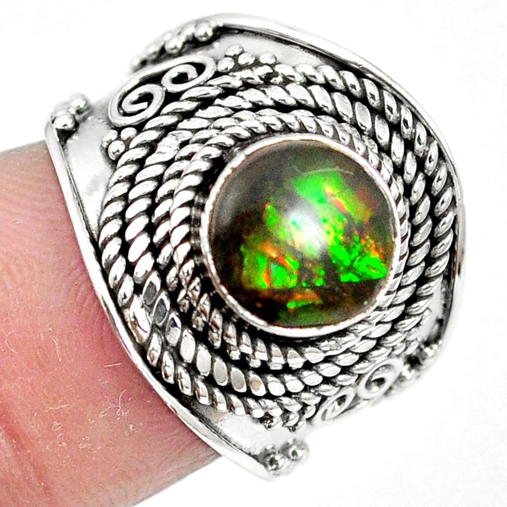 Natural multi color ammolite (canadian) 925 silver ring size 6 m61263
