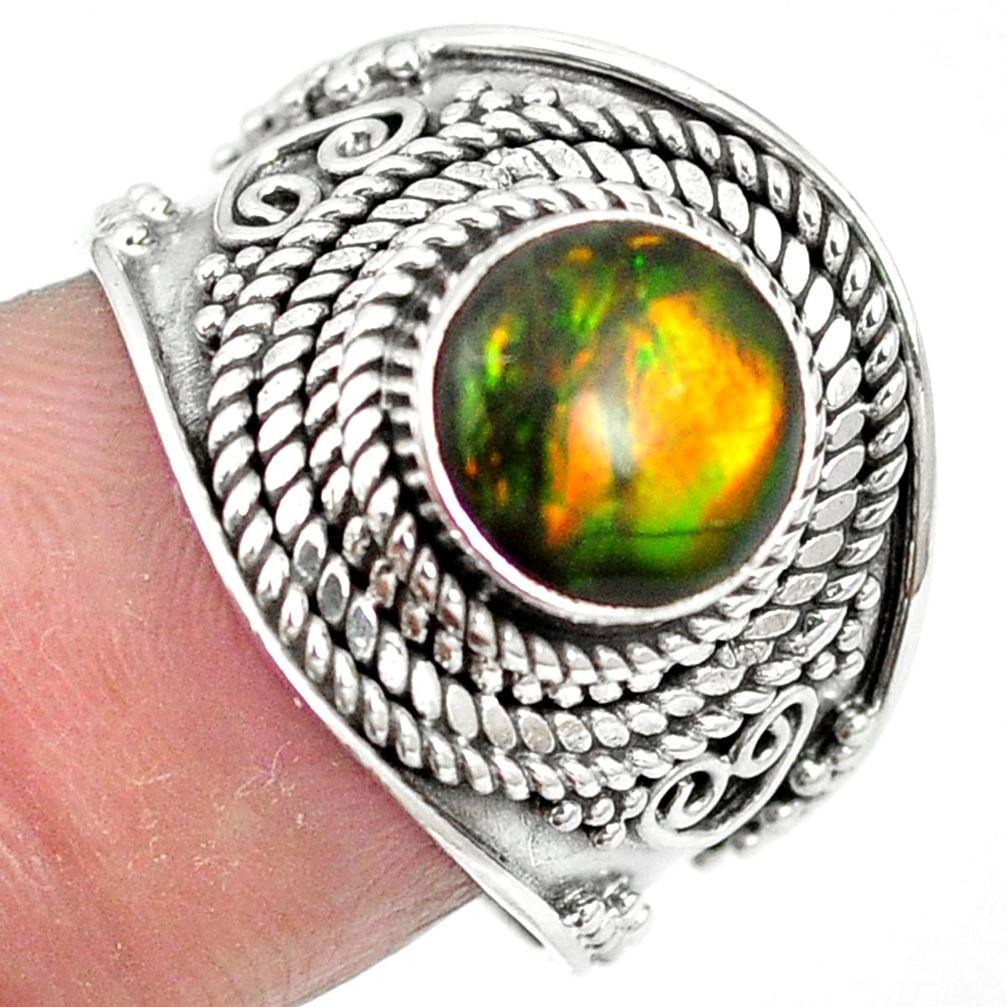 Natural multi color ammolite (canadian) 925 sterling silver ring size 7 m61265