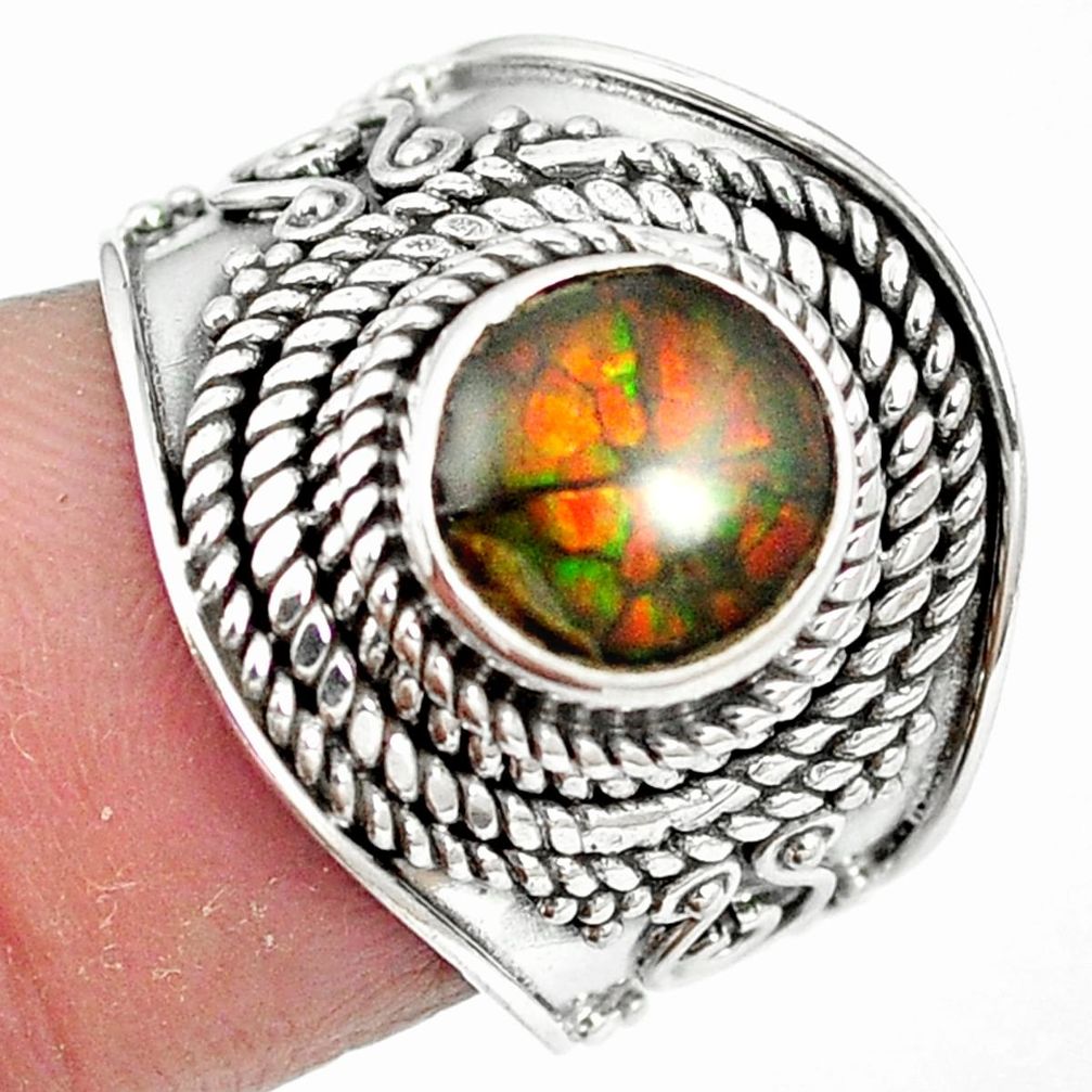 925 sterling silver natural multi color ammolite (canadian) ring size 6 m61268