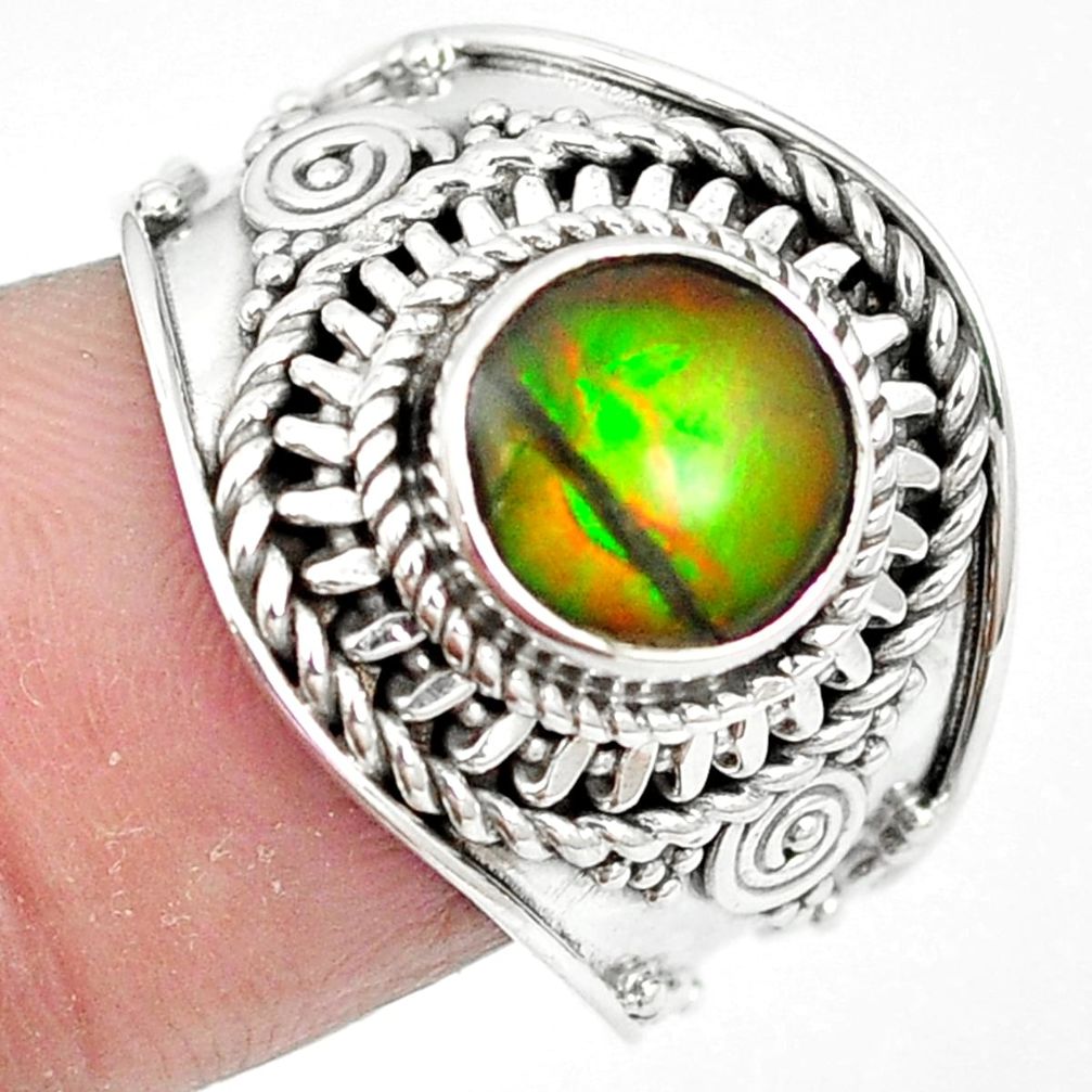 Natural multi color ammolite (canadian) 925 silver ring size 8 m61269