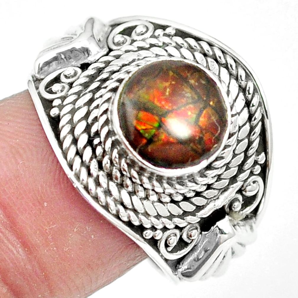 Natural multi color ammolite (canadian) 925 silver ring size 7.5 m61270