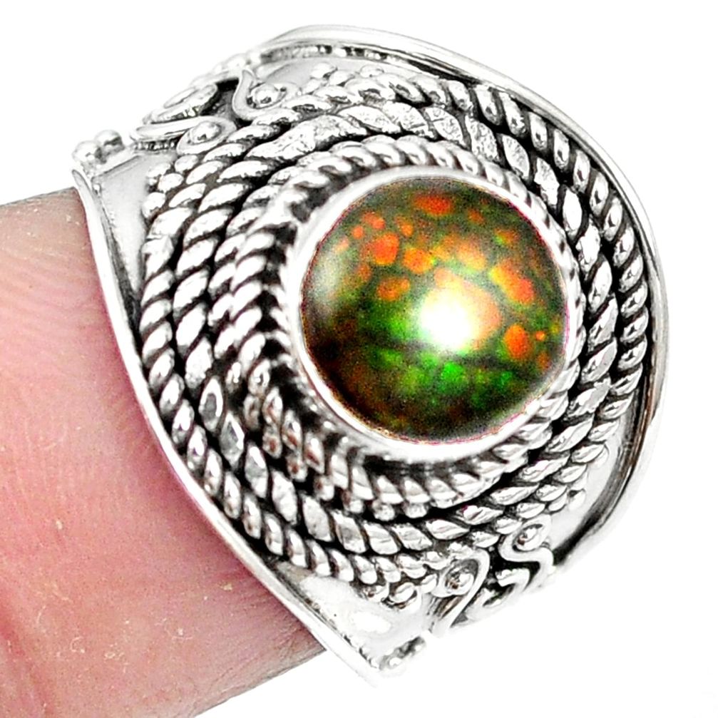 Natural multi color ammolite (canadian) 925 silver ring size 6 m61275