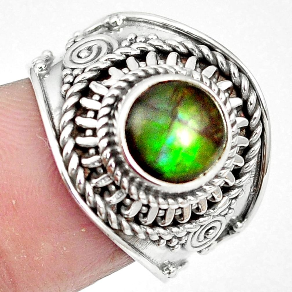 Natural multi color ammolite (canadian) 925 silver ring size 7 m61276