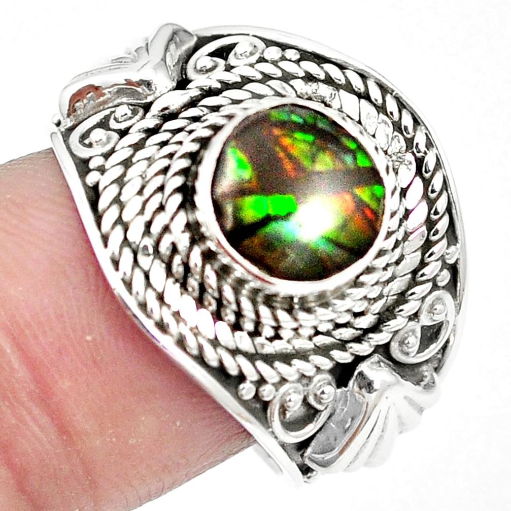 925 sterling silver natural multi color ammolite (canadian) ring size 8 m61278